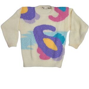 VINTAGE 90s pastel paisley beaded pullover‎ kawaii sweater S